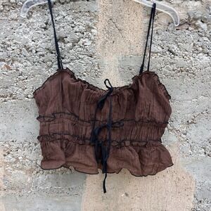 12th Tribe Brown Ruched Cami Top Size XL Y2K Boho Beach Fairycore Milkmaid